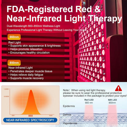 Infrared Sauna with Fda-Certified 660Nm & 850Nm Red Light Therapy | Full Spectrum, 1.4 Mg Ultra Low EMF, Fast Heat-Up, Canadian Hemlock, 7 Carbon Fiber Heaters, Easy Assembly, 1170W 110V