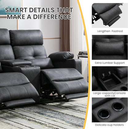 68" Power Reclining Loveseat with Heat & Massage, Wall Hugger Double Reclining Sofa with Console, Cup Holders & Storage, Power Recliner Couch for Camper, Trailer, RV, Home Theater Living Room