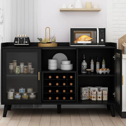 Ermo Wine Bar Cabinet with Led Light, Home Coffee Cabinet with Wine and Glass Rack