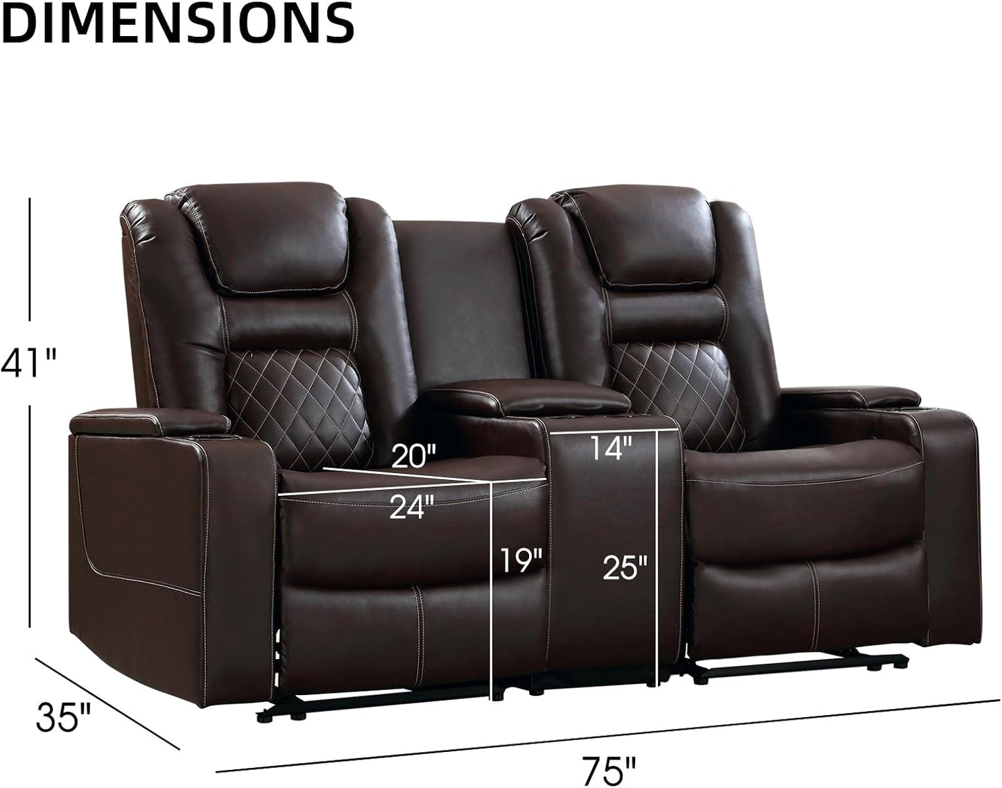 Home Theater Seating Seats, Theater Recliner Chair Power Recliner Sofa with Console, Cup Holders, Hidden Arm Storage, USB Ports,Brown