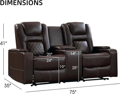 Home Theater Seating Seats, Theater Recliner Chair Power Recliner Sofa with Console, Cup Holders, Hidden Arm Storage, USB Ports,Brown