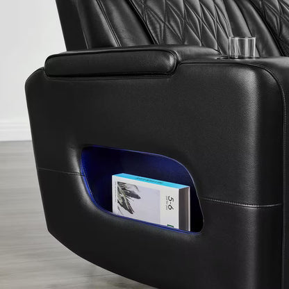 Orya Black 61.42 In. Power Recliner Chair with Dual Motor, Massage and Heat, LED Lights, Leather Home Theater Seating