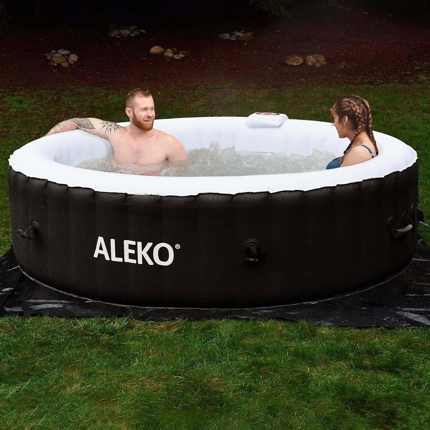 Inflatable Hot Tub Spa | Personal High Powered Jetted Bubble | 265 Gallon | Black and White | HTIR6BKW