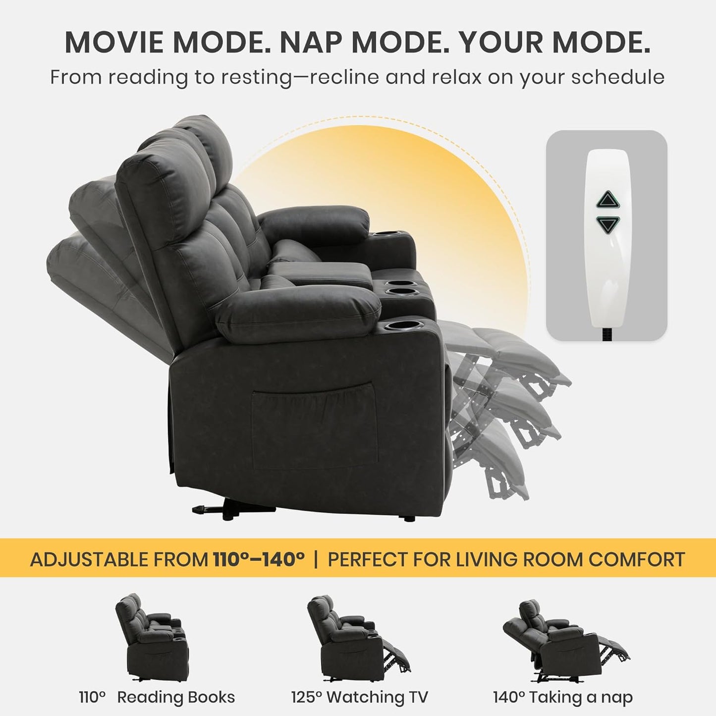 68" Power Reclining Loveseat with Heat & Massage, Wall Hugger Double Reclining Sofa with Console, Cup Holders & Storage, Power Recliner Couch for Camper, Trailer, RV, Home Theater Living Room