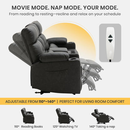 68" Power Reclining Loveseat with Heat & Massage, Wall Hugger Double Reclining Sofa with Console, Cup Holders & Storage, Power Recliner Couch for Camper, Trailer, RV, Home Theater Living Room