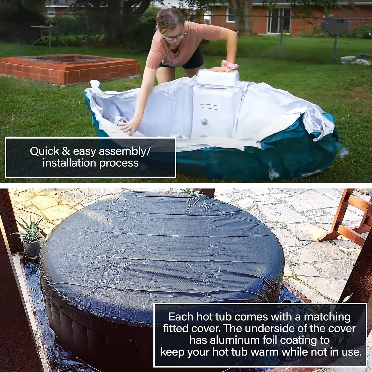 Inflatable Hot Tub Spa | Personal High Powered Jetted Bubble | 265 Gallon | Black and White | HTIR6BKW
