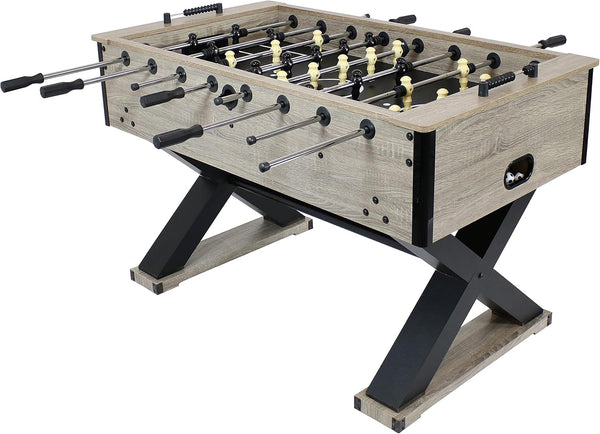 Sunnydaze Delano 54.5-Inch Indoor Foosball Table Adult Size - Soccer Game Table for Adults - 2 Balls - Gray Distressed Wood Look