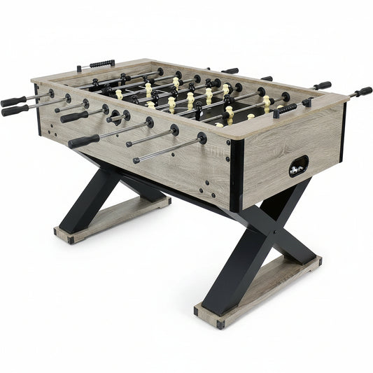 Sunnydaze Delano 54.5-Inch Indoor Foosball Table Adult Size - Soccer Game Table for Adults - 2 Balls - Gray Distressed Wood Look