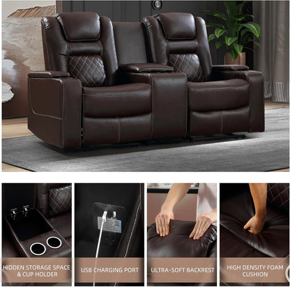 Home Theater Seating Seats, Theater Recliner Chair Power Recliner Sofa with Console, Cup Holders, Hidden Arm Storage, USB Ports,Brown