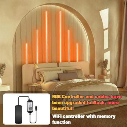 RGB Black LED Strip Light for Wood Slat Wall Panel, 6 Pcs Wifi Smart Recessed Lighting for Acoustic Panel Compatible with Alexa, Self-Adhesive Smart LED for Slat Wall (2*24+2*16+2*13 In)