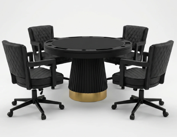 RAM Prohibition 48-inch matte black poker and dining table with coordinating chairs