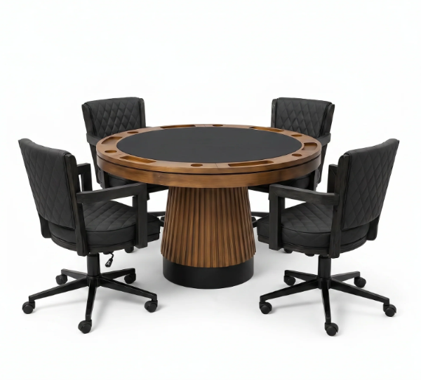 RAM Prohibition 48-inch matte Walnut poker and dining table with coordinating chairs