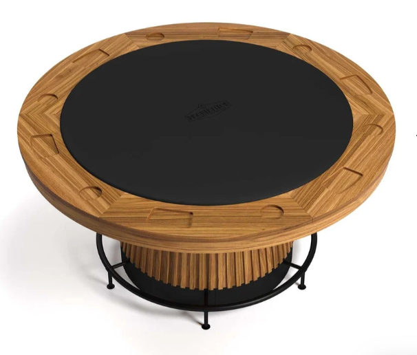 Matte walnut Prohibition poker table configured for game night