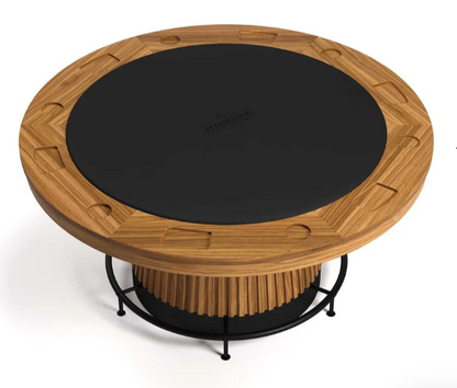 Matte walnut Prohibition poker table configured for game night